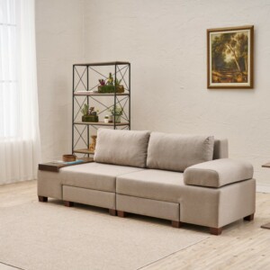 Καναπές - κρεβάτι πολυμορφικός Perenna Megapap τριθέσιος υφασμάτινος χρώμα κρεμ 233x93x83εκ. - Image 2