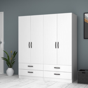 Ντουλάπα ρούχων Ricardo Megapap τετράφυλλη με συρτάρια χρώμα λευκό 160x51,8x181εκ. - Image 3