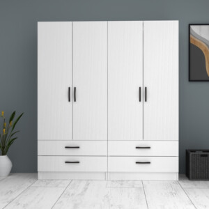 Ντουλάπα ρούχων Ricardo Megapap τετράφυλλη με συρτάρια χρώμα λευκό 160x51,8x181εκ. - Image 4