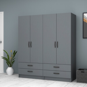 Ντουλάπα ρούχων Ricardo Megapap τετράφυλλη με συρτάρια χρώμα ανθρακί 160x51,8x181εκ. - Image 3