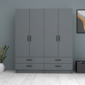 Ντουλάπα ρούχων Ricardo Megapap τετράφυλλη με συρτάρια χρώμα ανθρακί 160x51,8x181εκ. - Image 4