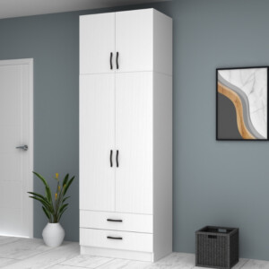 Ντουλάπα ρούχων Ricardo Megapap δίφυλλη με πατάρι και συρτάρια χρώμα λευκό 80x51,8x240εκ. - Image 4