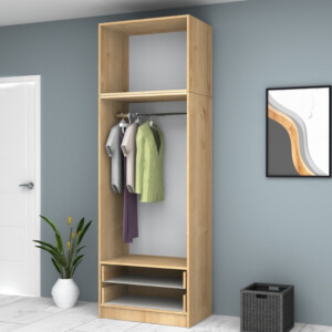 Ντουλάπα ρούχων Ricardo Megapap δίφυλλη με πατάρι και συρτάρια χρώμα φυσικό οξιάς 80x51,8x240εκ. - Image 3