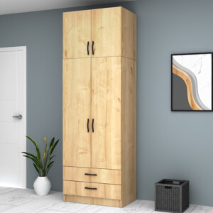 Ντουλάπα ρούχων Ricardo Megapap δίφυλλη με πατάρι και συρτάρια χρώμα φυσικό οξιάς 80x51,8x240εκ. - Image 4