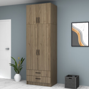 Ντουλάπα ρούχων Ricardo Megapap δίφυλλη με πατάρι και συρτάρια χρώμα καρυδί 80x51,8x240εκ. - Image 4