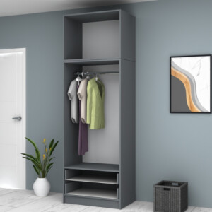 Ντουλάπα ρούχων Ricardo Megapap δίφυλλη με πατάρι και συρτάρια χρώμα ανθρακί 80x51,8x240εκ. - Image 3