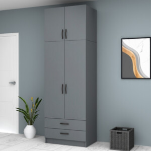 Ντουλάπα ρούχων Ricardo Megapap δίφυλλη με πατάρι και συρτάρια χρώμα ανθρακί 80x51,8x240εκ. - Image 4