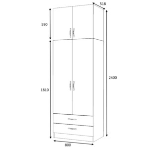 Ντουλάπα ρούχων Ricardo Megapap δίφυλλη με πατάρι και συρτάρια χρώμα ανθρακί 80x51,8x240εκ. - Image 5