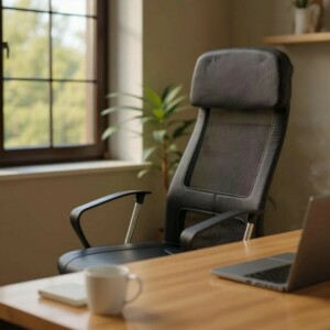 Καρέκλα γραφείου Ovis Megapap με τεχνόδερμα και ύφασμα Mesh χρώμα μαύρο 63x63x119/129εκ. - Image 4