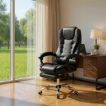 Καρέκλα γραφείου διευθυντική Daria Megapap με υποπόδιο από τεχνόδερμα χρώμα μαύρο 65x65x117/127εκ. - Image 4