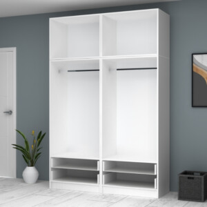 Ντουλάπα ρούχων Ricardo Megapap τετράφυλλη με πατάρι και συρτάρια χρώμα λευκό 160x51,8x240εκ. - Image 3