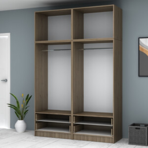 Ντουλάπα ρούχων Ricardo Megapap τετράφυλλη με πατάρι και συρτάρια χρώμα καρυδί 160x51,8x240εκ. - Image 3