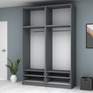 Ντουλάπα ρούχων Ricardo Megapap τετράφυλλη με πατάρι και συρτάρια χρώμα ανθρακί 160x51,8x240εκ. - Image 3