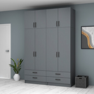 Ντουλάπα ρούχων Ricardo Megapap τετράφυλλη με πατάρι και συρτάρια χρώμα ανθρακί 160x51,8x240εκ. - Image 4