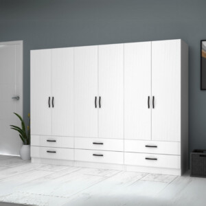 Ντουλάπα ρούχων Ricardo Megapap εξάφυλλη με συρτάρια χρώμα λευκό 240x51,8x181εκ. - Image 4