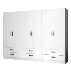 Ντουλάπα ρούχων Ricardo Megapap εξάφυλλη με συρτάρια χρώμα λευκό 240x51