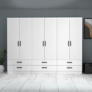 Ντουλάπα ρούχων Ricardo Megapap εξάφυλλη με συρτάρια χρώμα λευκό 240x51,8x181εκ. - Image 5