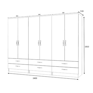 Ντουλάπα ρούχων Ricardo Megapap εξάφυλλη με συρτάρια χρώμα λευκό 240x51,8x181εκ. - Image 6
