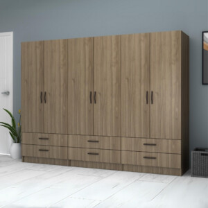 Ντουλάπα ρούχων Ricardo Megapap εξάφυλλη με συρτάρια χρώμα καρυδί 240x51,8x181εκ. - Image 4