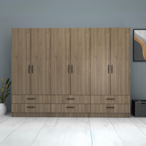 Ντουλάπα ρούχων Ricardo Megapap εξάφυλλη με συρτάρια χρώμα καρυδί 240x51,8x181εκ. - Image 5