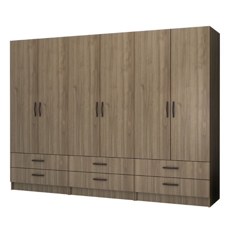 Ντουλάπα ρούχων Ricardo Megapap εξάφυλλη με συρτάρια χρώμα καρυδί 240x51 Ντουλάπα ρούχων Ricardo Megapap εξάφυλλη με συρτάρια χρώμα καρυδί 240x51