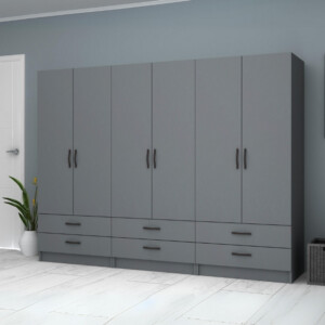 Ντουλάπα ρούχων Ricardo Megapap εξάφυλλη με συρτάρια χρώμα ανθρακί 240x51,8x181εκ. - Image 4