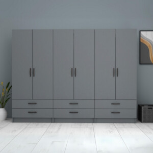 Ντουλάπα ρούχων Ricardo Megapap εξάφυλλη με συρτάρια χρώμα ανθρακί 240x51,8x181εκ. - Image 5