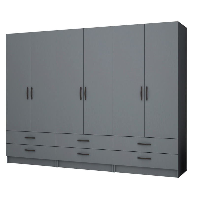 Ντουλάπα ρούχων Ricardo Megapap εξάφυλλη με συρτάρια χρώμα ανθρακί 240x51 Ντουλάπα ρούχων Ricardo Megapap εξάφυλλη με συρτάρια χρώμα ανθρακί 240x51