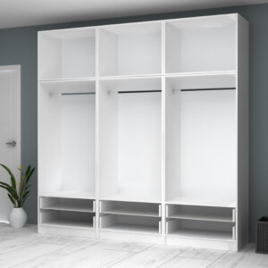 Ντουλάπα ρούχων Ricardo Megapap εξάφυλλη με πατάρι και συρτάρια χρώμα λευκό 240x51,8x240εκ. - Image 3