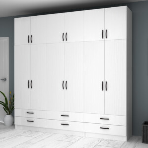 Ντουλάπα ρούχων Ricardo Megapap εξάφυλλη με πατάρι και συρτάρια χρώμα λευκό 240x51,8x240εκ. - Image 4