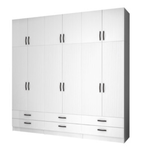 Ντουλάπα ρούχων Ricardo Megapap εξάφυλλη με πατάρι και συρτάρια χρώμα λευκό 240x51