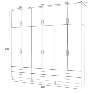 Ντουλάπα ρούχων Ricardo Megapap εξάφυλλη με πατάρι και συρτάρια χρώμα λευκό 240x51,8x240εκ. - Image 5