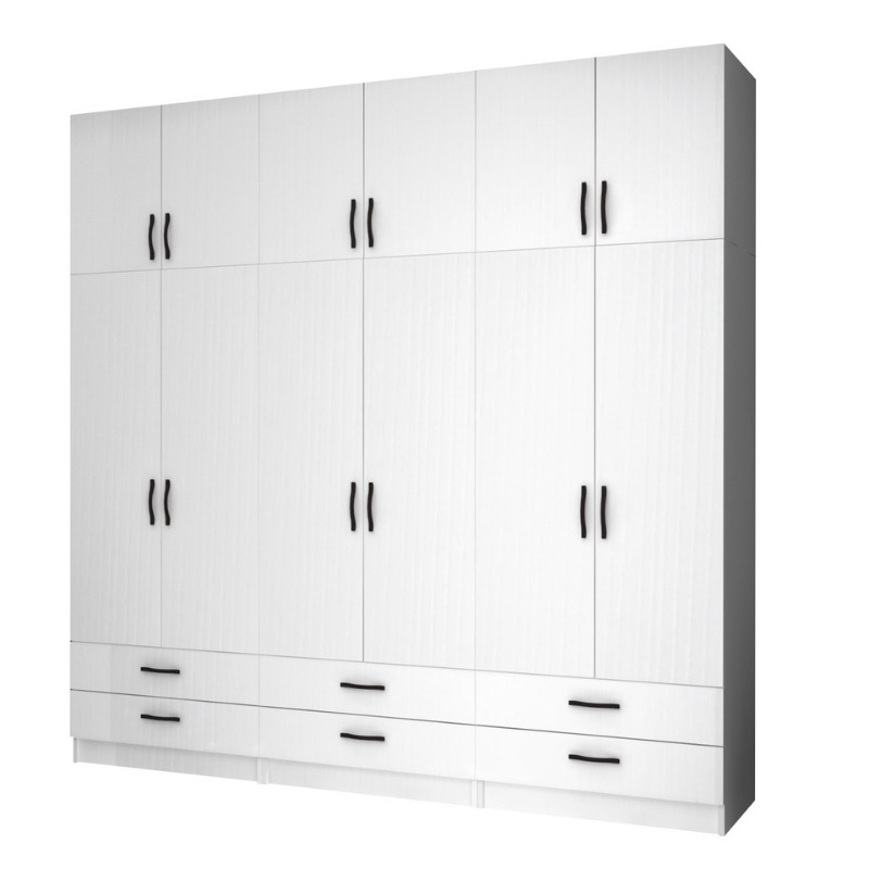 Ντουλάπα ρούχων Ricardo Megapap εξάφυλλη με πατάρι και συρτάρια χρώμα λευκό 240x51 Ντουλάπα ρούχων Ricardo Megapap εξάφυλλη με πατάρι και συρτάρια χρώμα λευκό 240x51