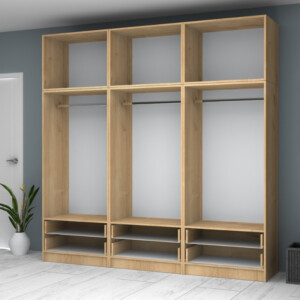 Ντουλάπα ρούχων Ricardo Megapap εξάφυλλη με πατάρι και συρτάρια χρώμα φυσικό οξιάς 240x51,8x240εκ. - Image 3