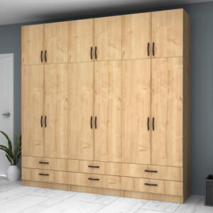 Ντουλάπα ρούχων Ricardo Megapap εξάφυλλη με πατάρι και συρτάρια χρώμα φυσικό οξιάς 240x51,8x240εκ. - Image 4