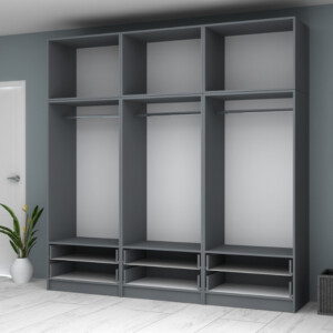 Ντουλάπα ρούχων Ricardo Megapap εξάφυλλη με πατάρι και συρτάρια χρώμα ανθρακί 240x51,8x240εκ. - Image 3