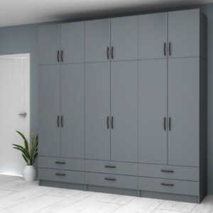 Ντουλάπα ρούχων Ricardo Megapap εξάφυλλη με πατάρι και συρτάρια χρώμα ανθρακί 240x51,8x240εκ. - Image 4