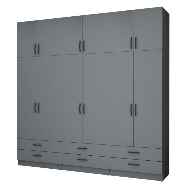 Ντουλάπα ρούχων Ricardo Megapap εξάφυλλη με πατάρι και συρτάρια χρώμα ανθρακί 240x51 Ντουλάπα ρούχων Ricardo Megapap εξάφυλλη με πατάρι και συρτάρια χρώμα ανθρακί 240x51