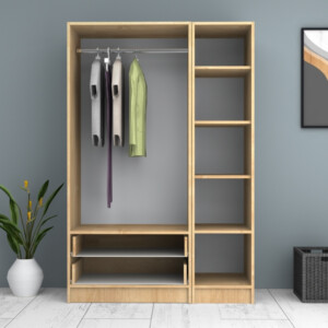 Ντουλάπα ρούχων Ricardo Megapap τρίφυλλη με συρτάρια χρώμα φυσικό οξιάς 120x51,8x181εκ. - Image 3