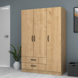 Ντουλάπα ρούχων Ricardo Megapap τρίφυλλη με συρτάρια χρώμα φυσικό οξιάς 120x51,8x181εκ. - Image 4