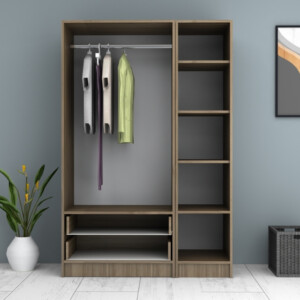 Ντουλάπα ρούχων Ricardo Megapap τρίφυλλη με συρτάρια χρώμα καρυδί 120x51,8x181εκ. - Image 3