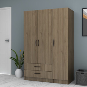 Ντουλάπα ρούχων Ricardo Megapap τρίφυλλη με συρτάρια χρώμα καρυδί 120x51,8x181εκ. - Image 4