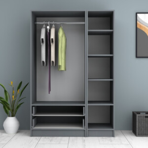 Ντουλάπα ρούχων Ricardo Megapap τρίφυλλη με συρτάρια χρώμα ανθρακί 120x51,8x181εκ. - Image 3