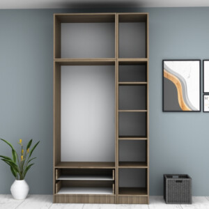 Ντουλάπα ρούχων Ricardo Megapap τρίφυλλη με πατάρι και συρτάρια χρώμα καρυδί 120x51,8x240εκ. - Image 3