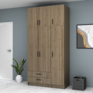 Ντουλάπα ρούχων Ricardo Megapap τρίφυλλη με πατάρι και συρτάρια χρώμα καρυδί 120x51,8x240εκ. - Image 4