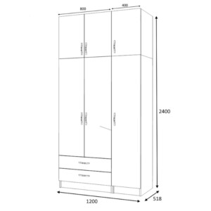 Ντουλάπα ρούχων Ricardo Megapap τρίφυλλη με πατάρι και συρτάρια χρώμα καρυδί 120x51,8x240εκ. - Image 5