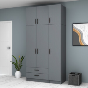 Ντουλάπα ρούχων Ricardo Megapap τρίφυλλη με πατάρι και συρτάρια χρώμα ανθρακί 120x51,8x240εκ. - Image 4