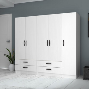 Ντουλάπα ρούχων Ricardo Megapap πεντάφυλλη με συρτάρια χρώμα λευκό 200x51,8x181εκ. - Image 4