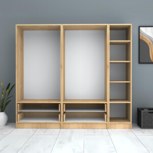 Ντουλάπα ρούχων Ricardo Megapap πεντάφυλλη με συρτάρια χρώμα φυσικό οξιάς 200x51,8x181εκ. - Image 3