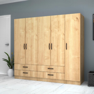 Ντουλάπα ρούχων Ricardo Megapap πεντάφυλλη με συρτάρια χρώμα φυσικό οξιάς 200x51,8x181εκ. - Image 4